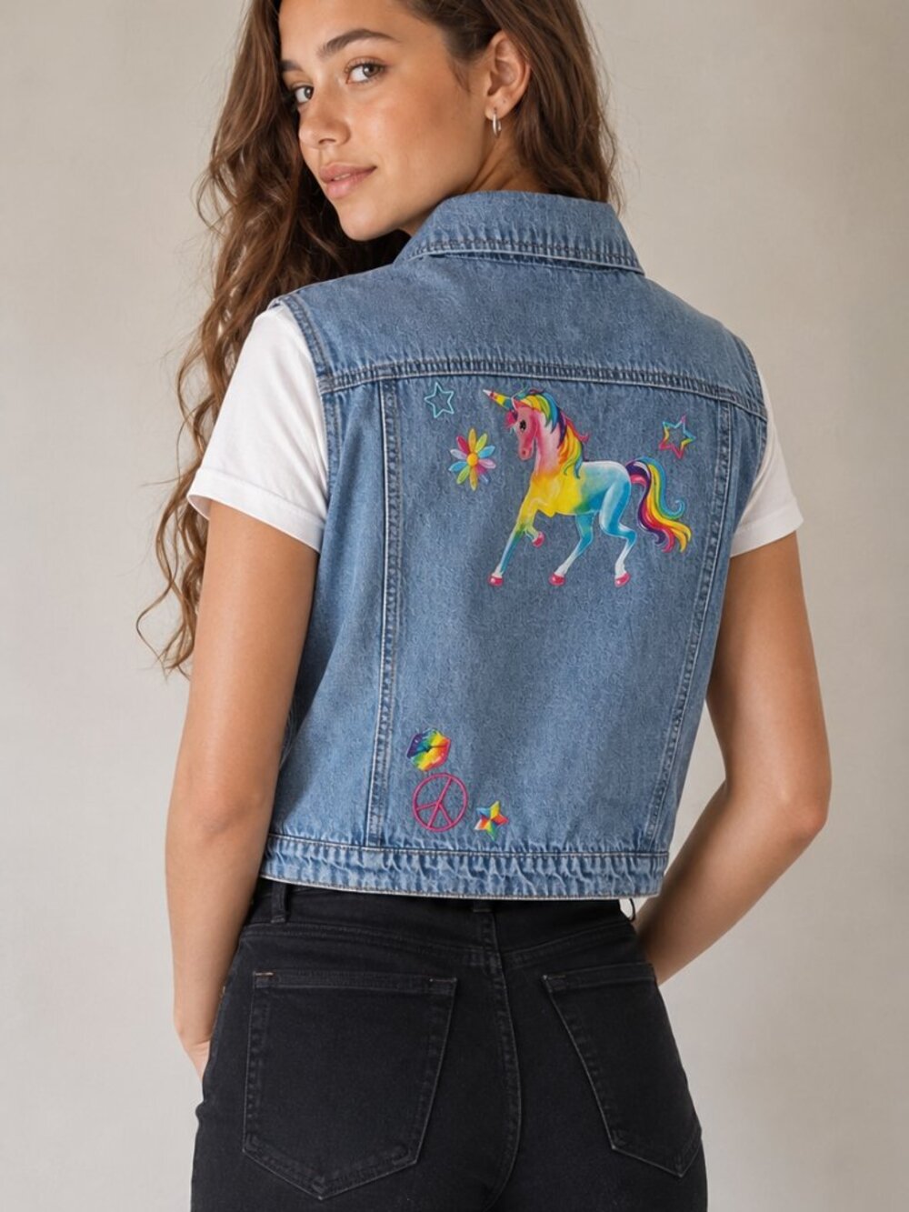 Vintage XOXO Lisa Frank by Doe M (jr) Jean vest